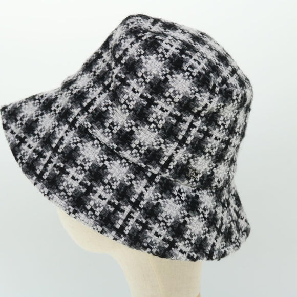 CHANEL COCO Mark Hat Wool S White Black CC Auth am4943
