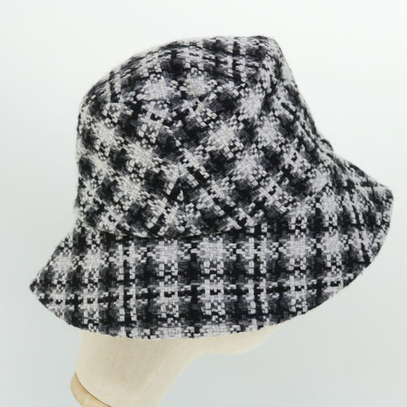 CHANEL COCO Mark Hat Wool S White Black CC Auth am4943
