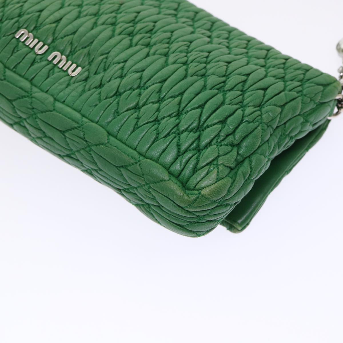 Miu Miu Materasse Crystal Bijoux Shoulder Bag Leather 2way Green Auth am4947