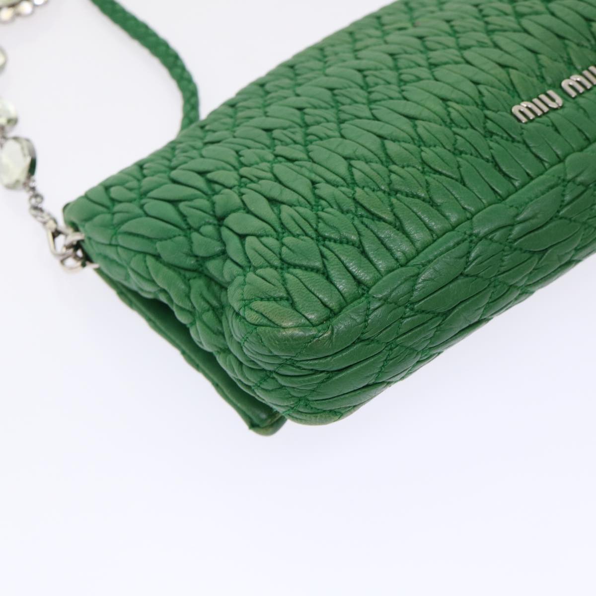 Miu Miu Materasse Crystal Bijoux Shoulder Bag Leather 2way Green Auth am4947