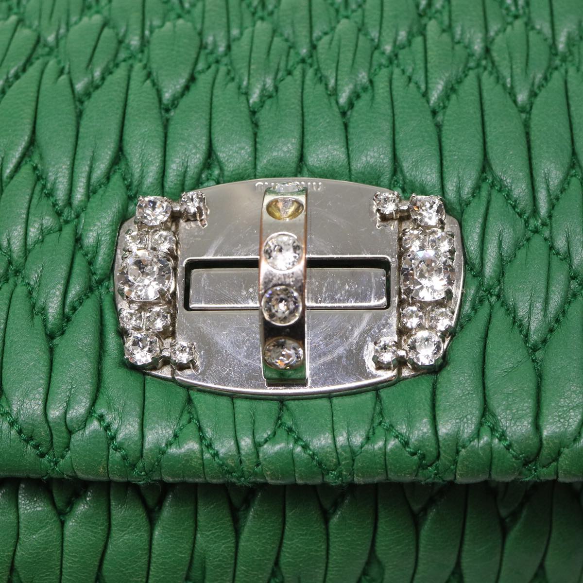 Miu Miu Materasse Crystal Bijoux Shoulder Bag Leather 2way Green Auth am4947