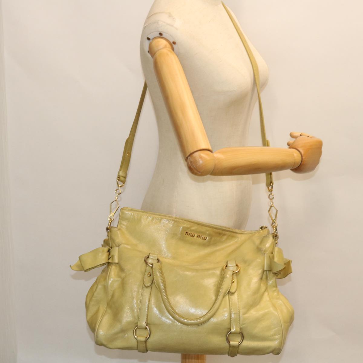 Miu Miu Hand Bag Leather 2way Yellow Auth am4964