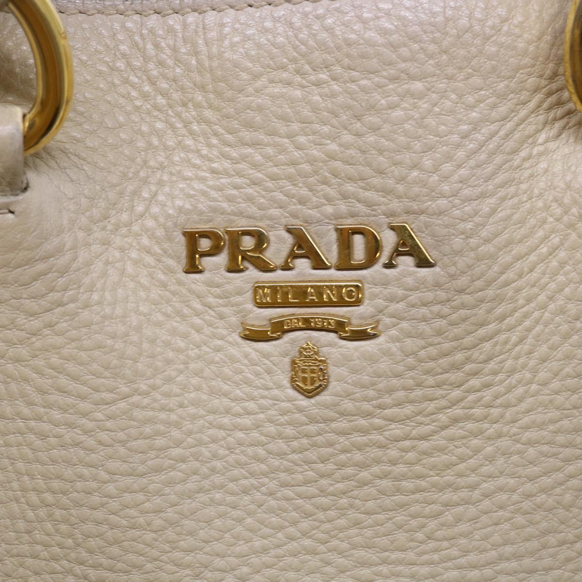 PRADA Hand Bag Leather 2way Beige Auth am4965