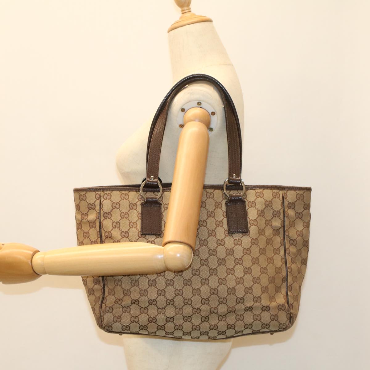 GUCCI GG Canvas Tote Bag Beige 113017 Auth am5049