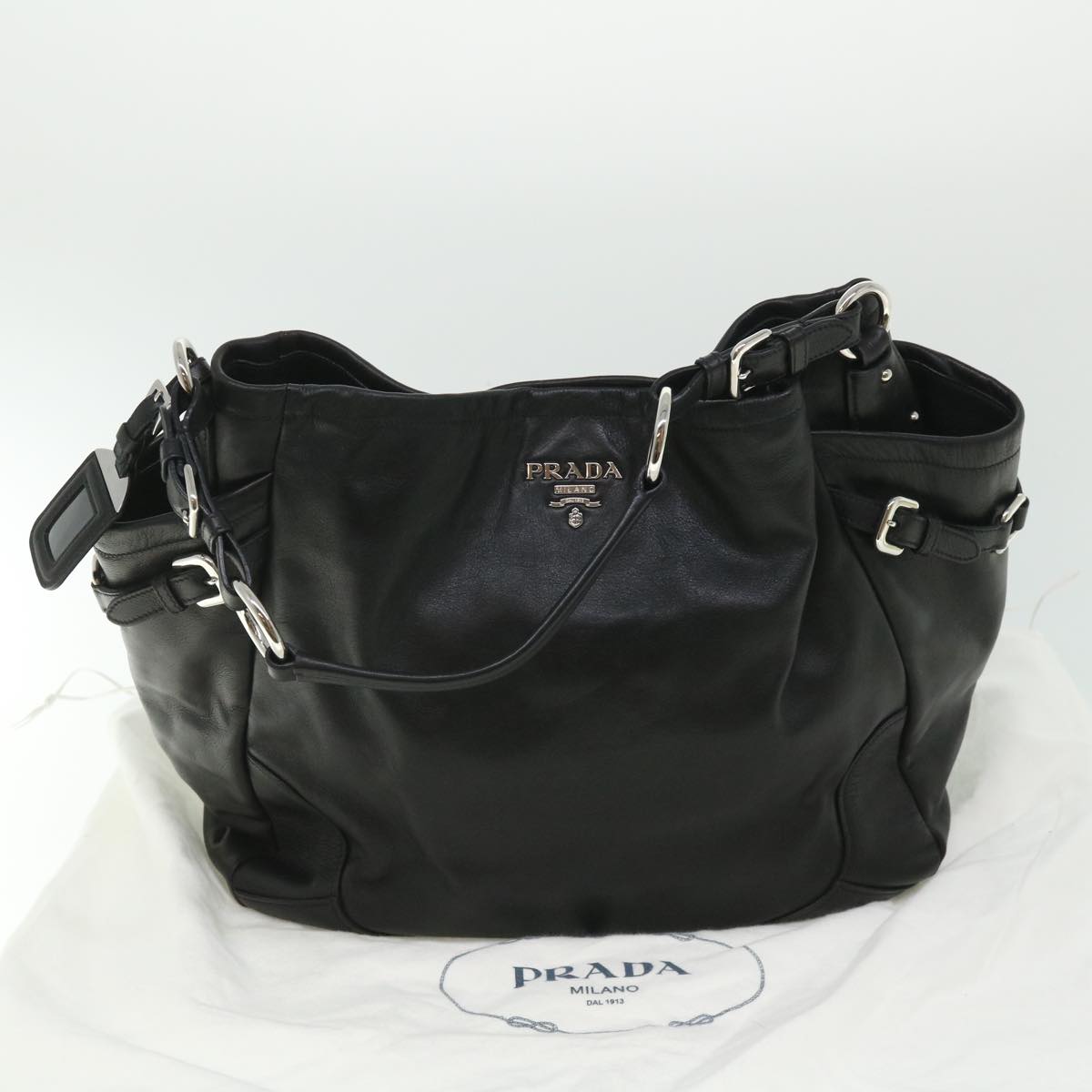 PRADA Shoulder Bag Leather Black Auth am5052