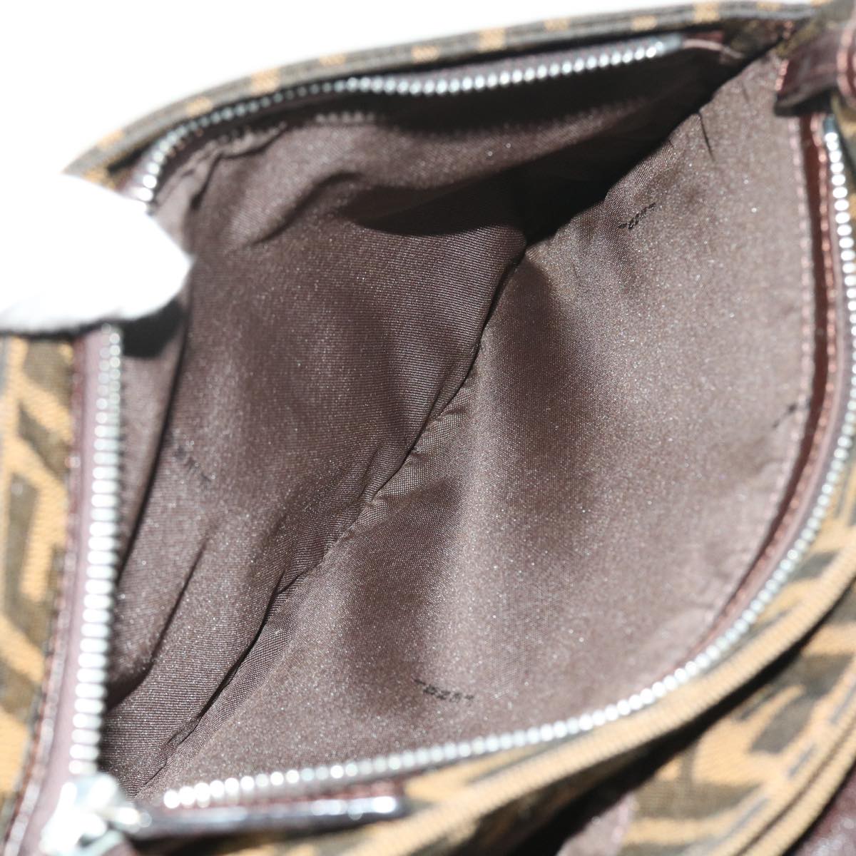 FENDI Zucca Canvas Shoulder Bag Black Brown Auth am5068