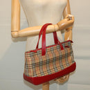 BURBERRY Nova Check Hand Bag Nylon Canvas Beige Red Auth am5133-20