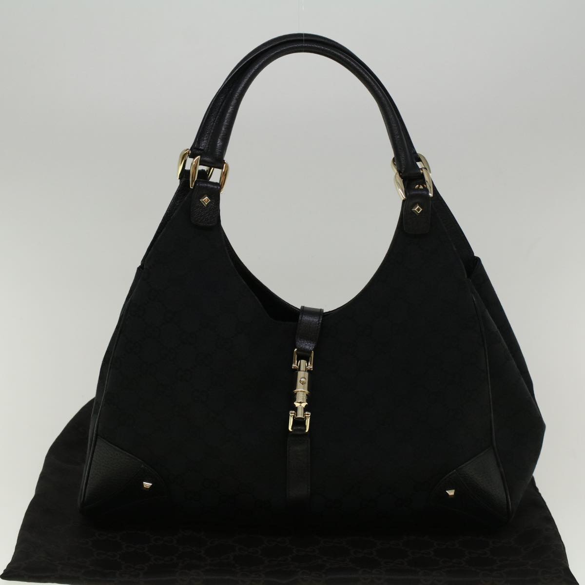 GUCCI GG Canvas Jackie Shoulder Bag Black 124404 Auth am5187