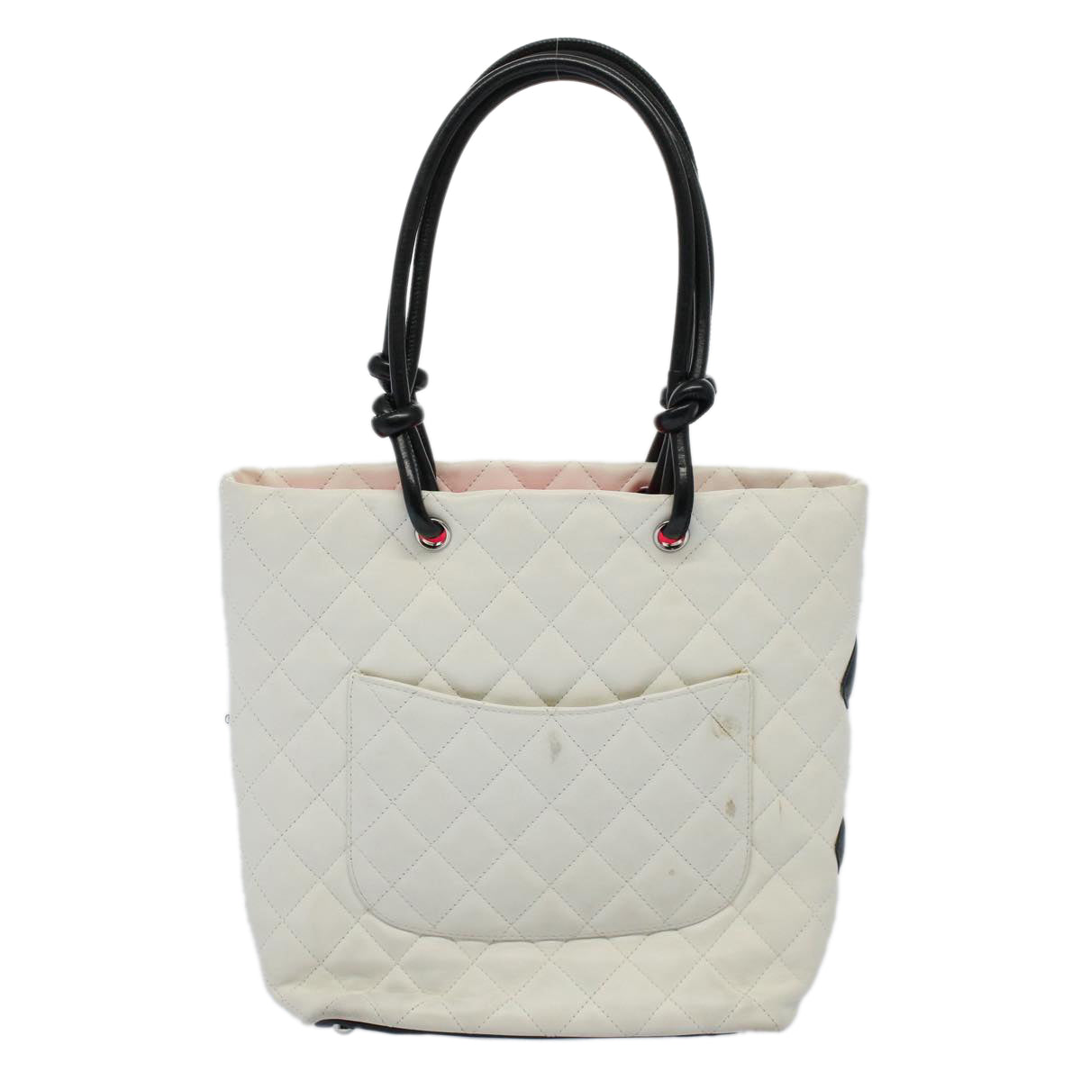 CHANEL Cambon Line Tote Bag Leather White CC Auth am5197A - 0