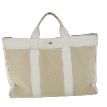 HERMES Fourre Tout MM Hand Bag Canvas Leather Beige Auth am5201 - 0