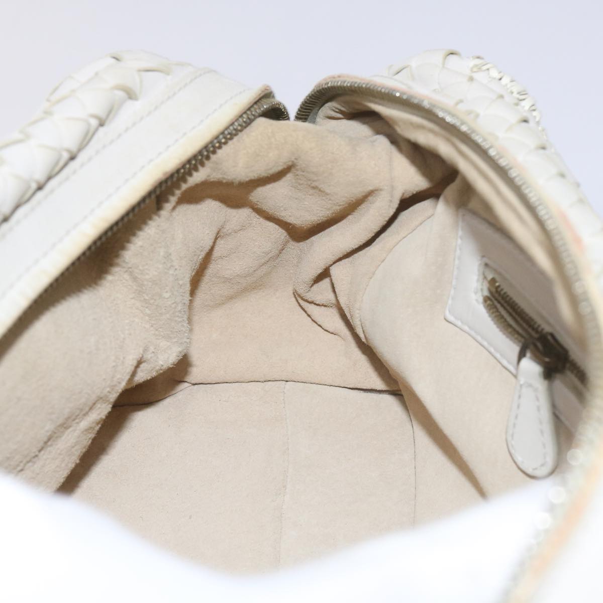 BOTTEGAVENETA INTRECCIATO Shoulder Bag Leather White Auth am5256