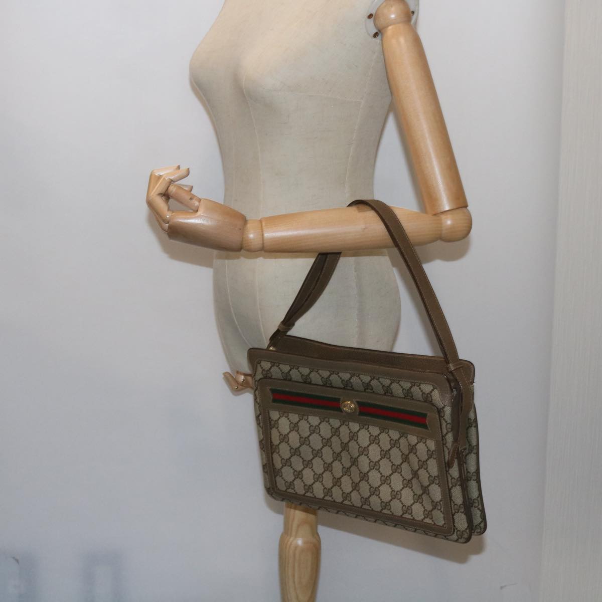 GUCCI GG Supreme Web Sherry Line Shoulder Bag Beige Red 41 02 090 Auth am5260