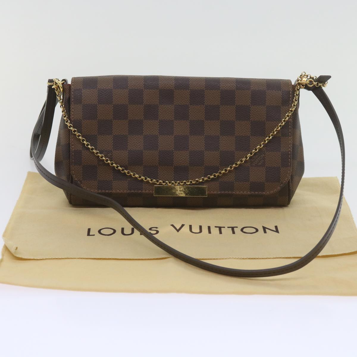 LOUIS VUITTON Damier Ebene Favorit MM Shoulder Bag 2way M41129 LV Auth am5292