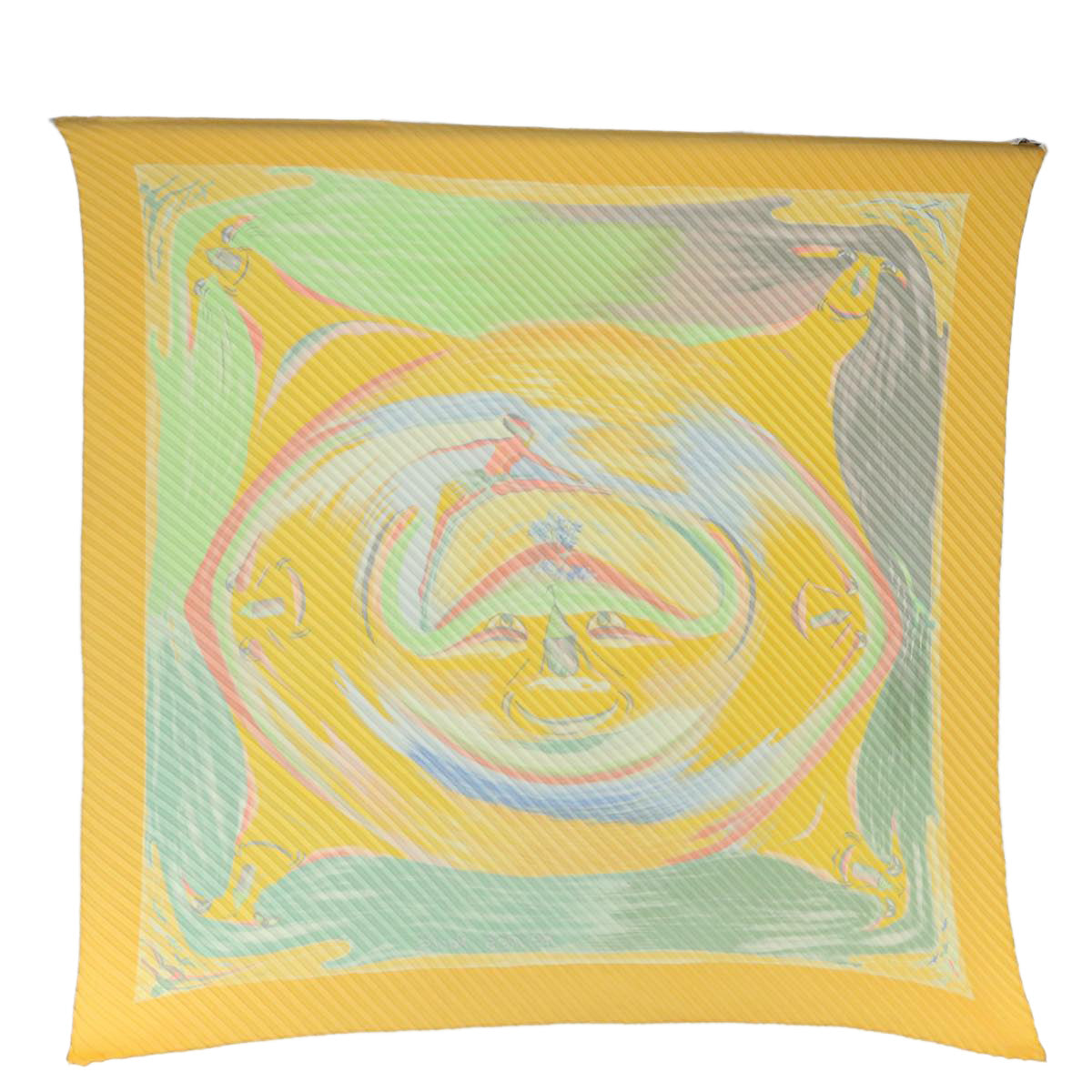 HERMES Carre Pleated Smiles in Third millenary Scarf Silk Yellow Auth am5305