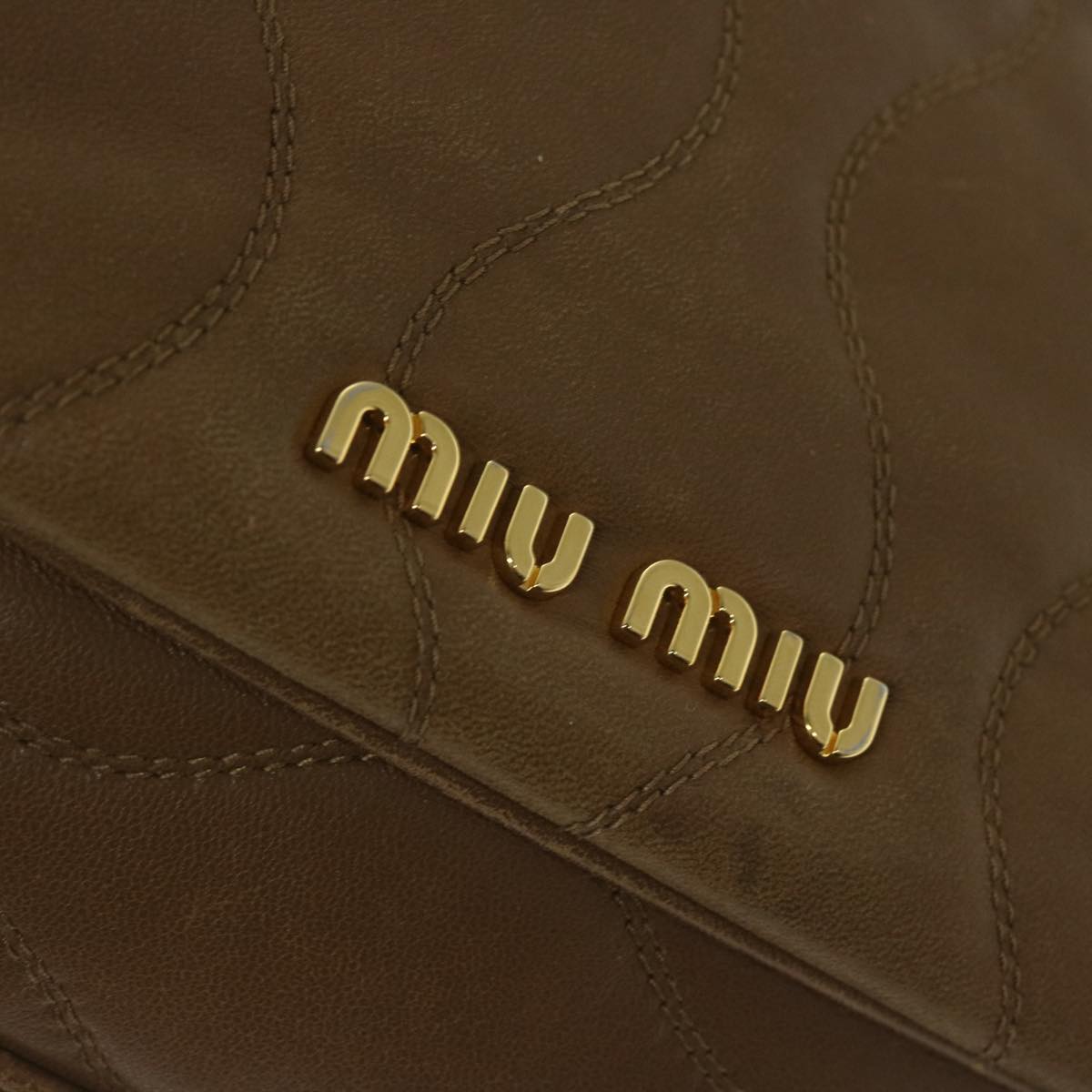 Miu Miu Quilted Chain Shoulder Bag Leather Brown Auth am5328
