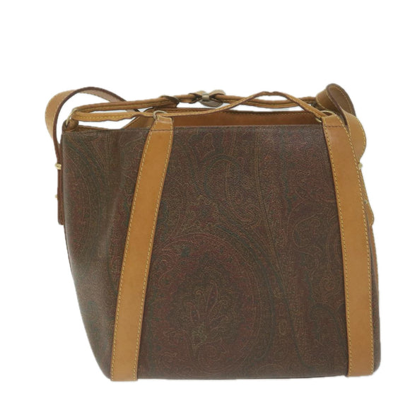 ETRO Pouch Shoulder Bag PVC 2 Set Brown Red Auth am5330