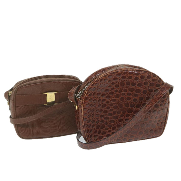 Salvatore Ferragamo Shoulder Bag PVC 2 Set Brown Red Auth am5331