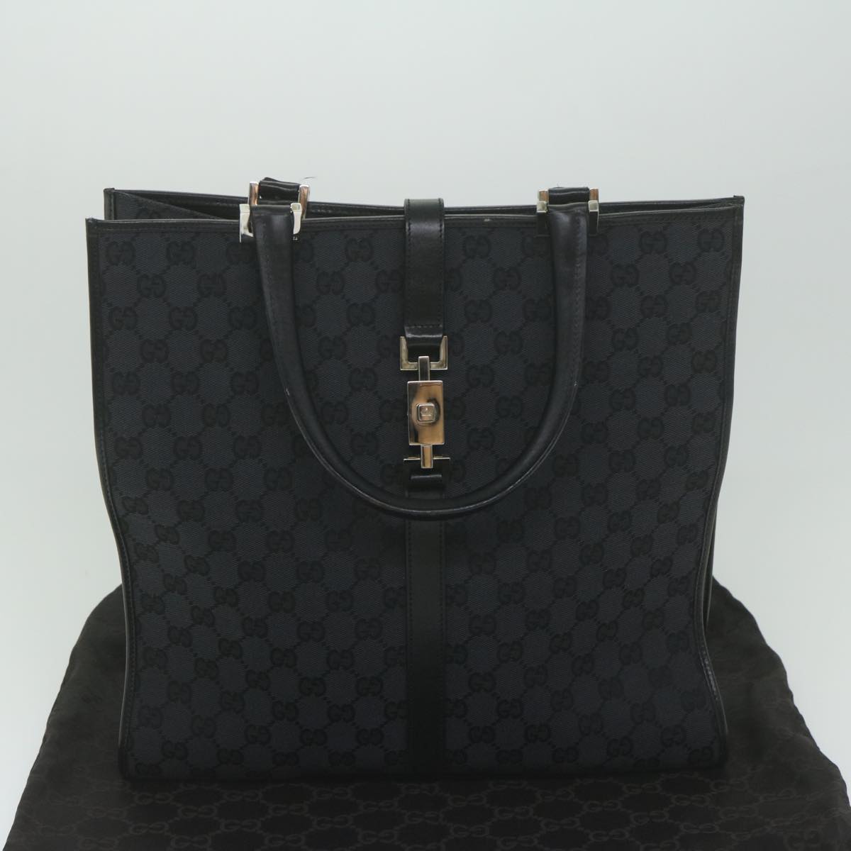 GUCCI GG Canvas Jackie Tote Bag Black 002 1064 Auth am5349