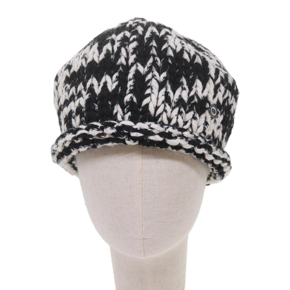 CHANEL COCO Mark Knitted Fabrics Hat Wool Black White CC Auth am5382