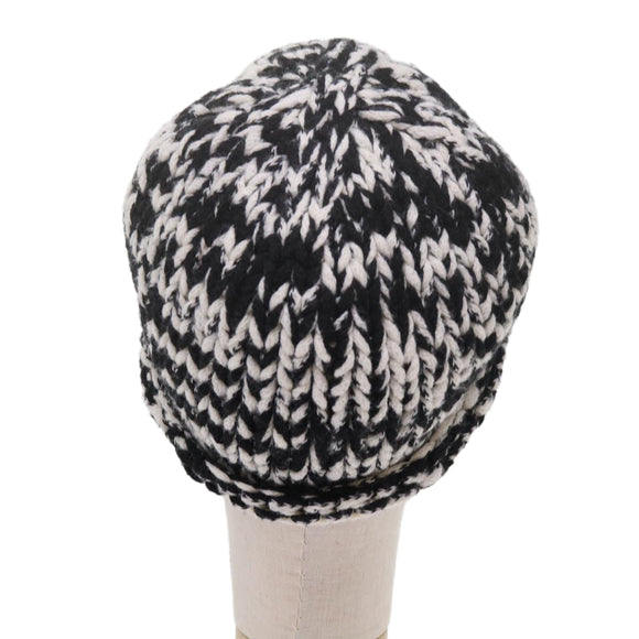 CHANEL COCO Mark Knitted Fabrics Hat Wool Black White CC Auth am5382