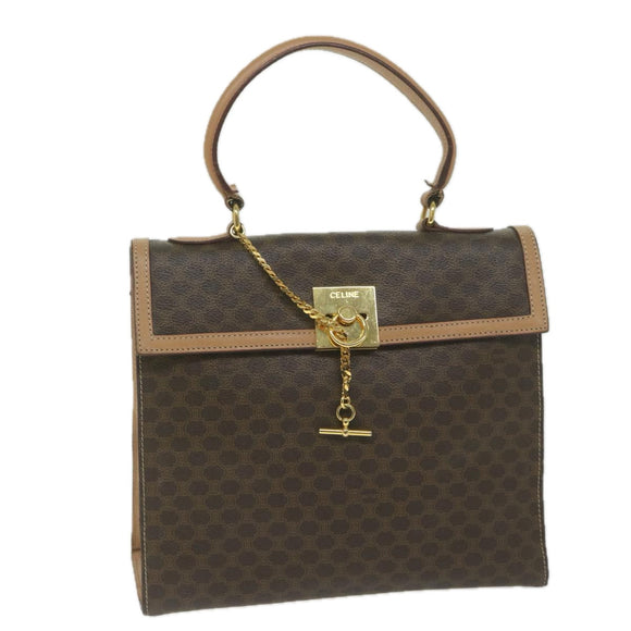 CELINE Macadam Canvas Hand Bag PVC Leather Brown Auth am5411V
