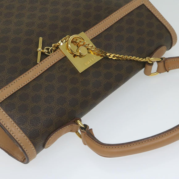 CELINE Macadam Canvas Hand Bag PVC Leather Brown Auth am5411V