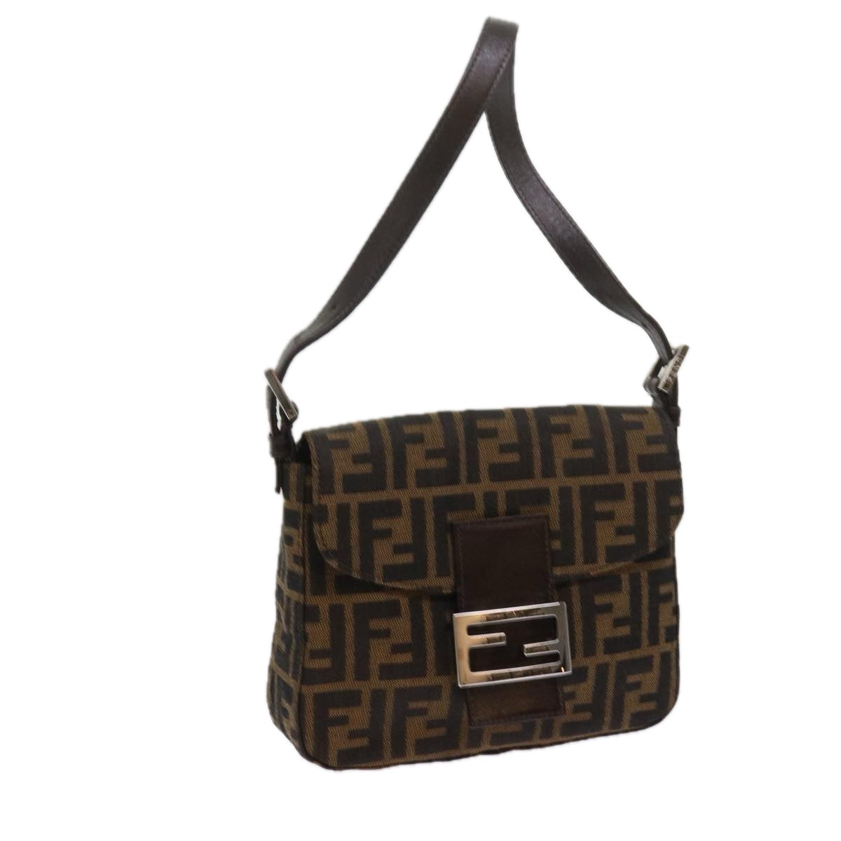 FENDI Zucca Canvas Mamma Baguette Shoulder Bag Black Brown Auth am5417A