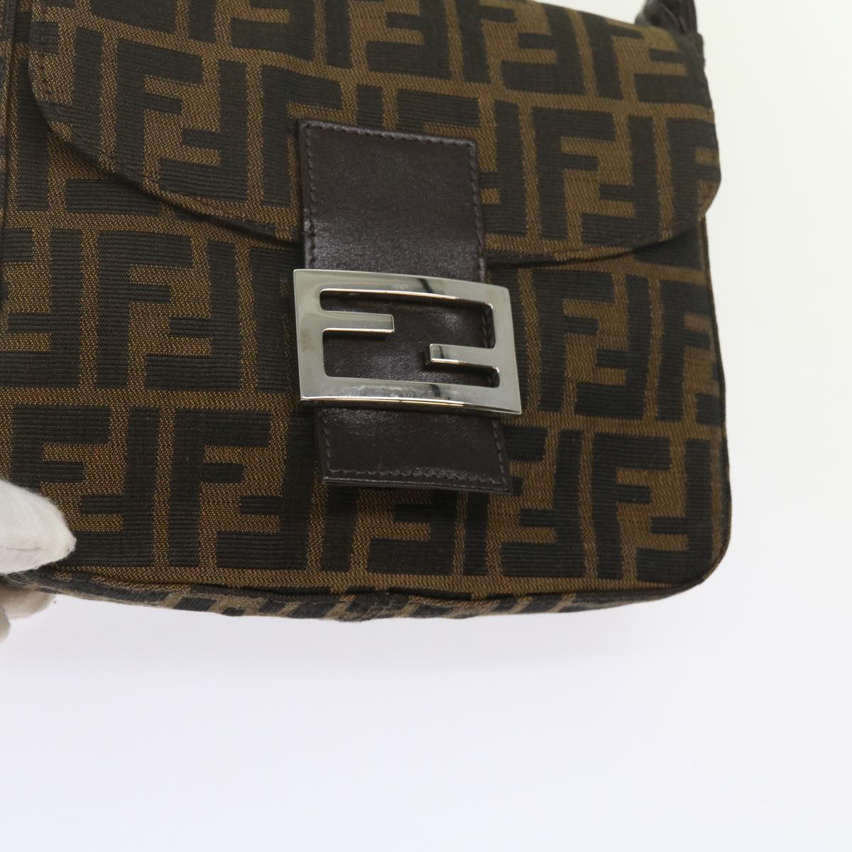 FENDI Zucca Canvas Mamma Baguette Shoulder Bag Black Brown Auth am5417A