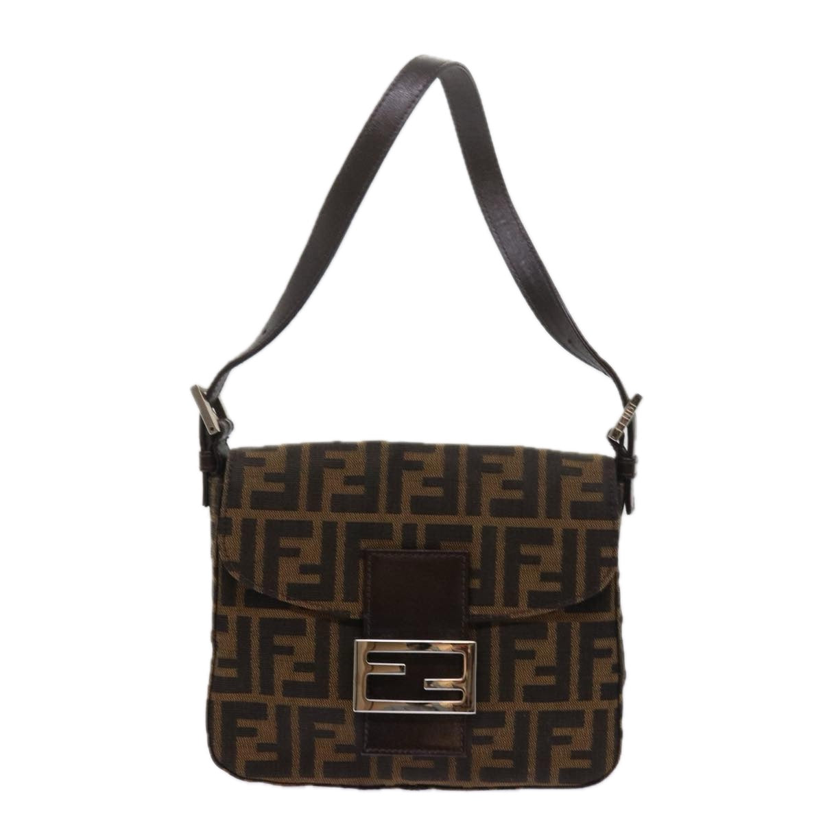 FENDI Zucca Canvas Mamma Baguette Shoulder Bag Black Brown Auth am5417A