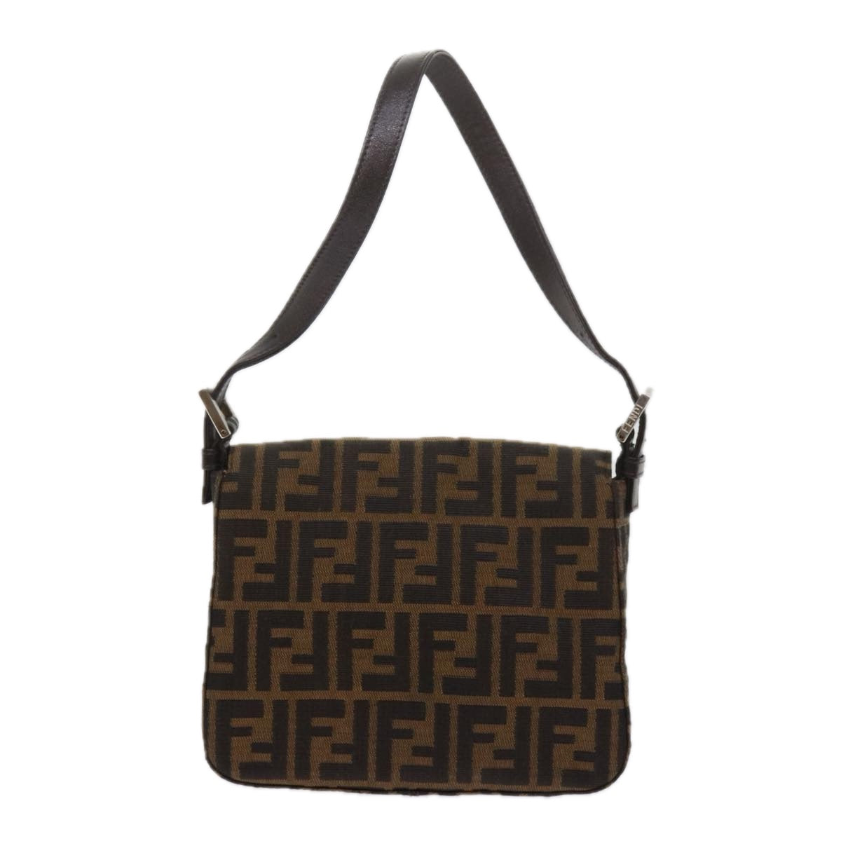 FENDI Zucca Canvas Mamma Baguette Shoulder Bag Black Brown Auth am5417A - 0