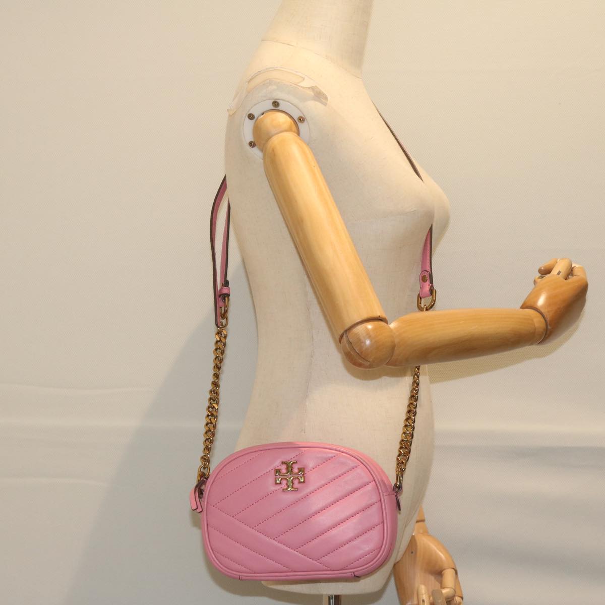 TORY BURCH Quilted Chain Shoulder Bag Leather Pink Auth am5420