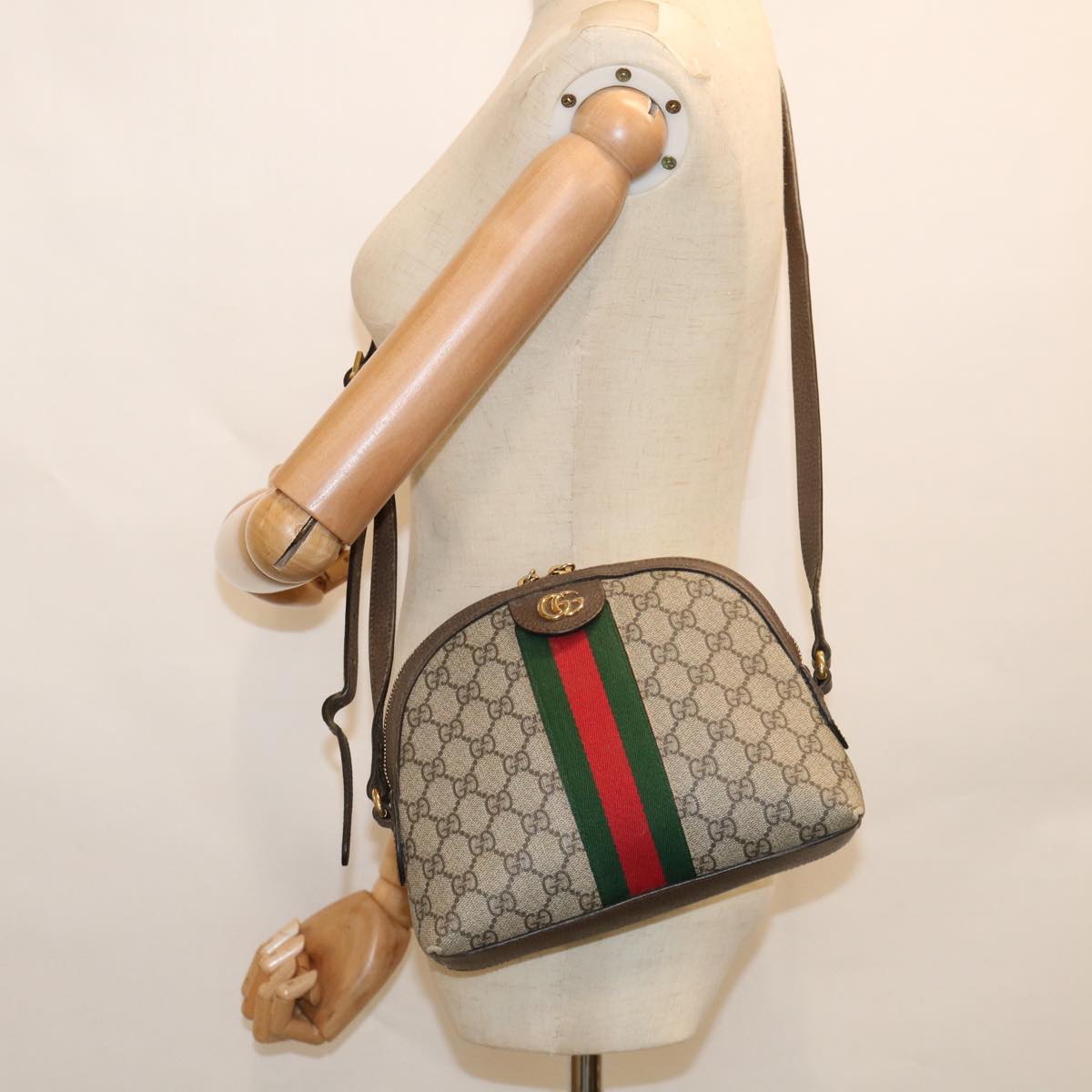 GUCCI GG Ophidia Web Sherry Line Shoulder Bag Beige Red Green 499621 Auth am5421