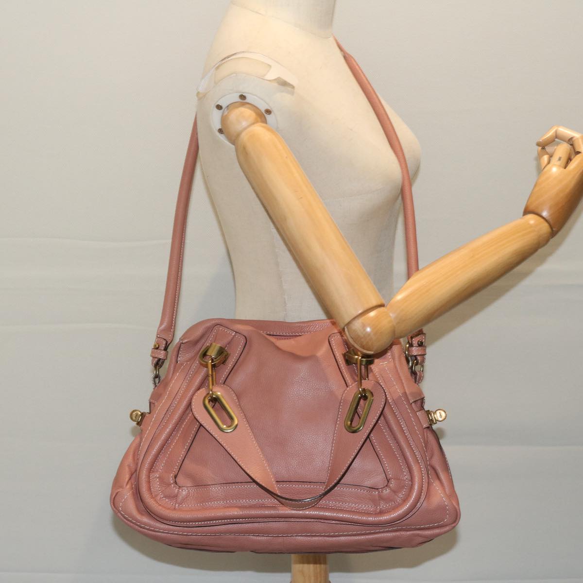 Chloe Paraty Shoulder Bag Leather 2way Pink Auth am5444