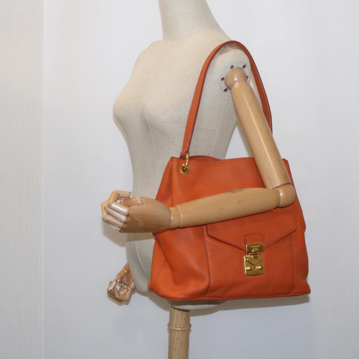 Miu Miu Shoulder Bag Leather Orange Auth am5446
