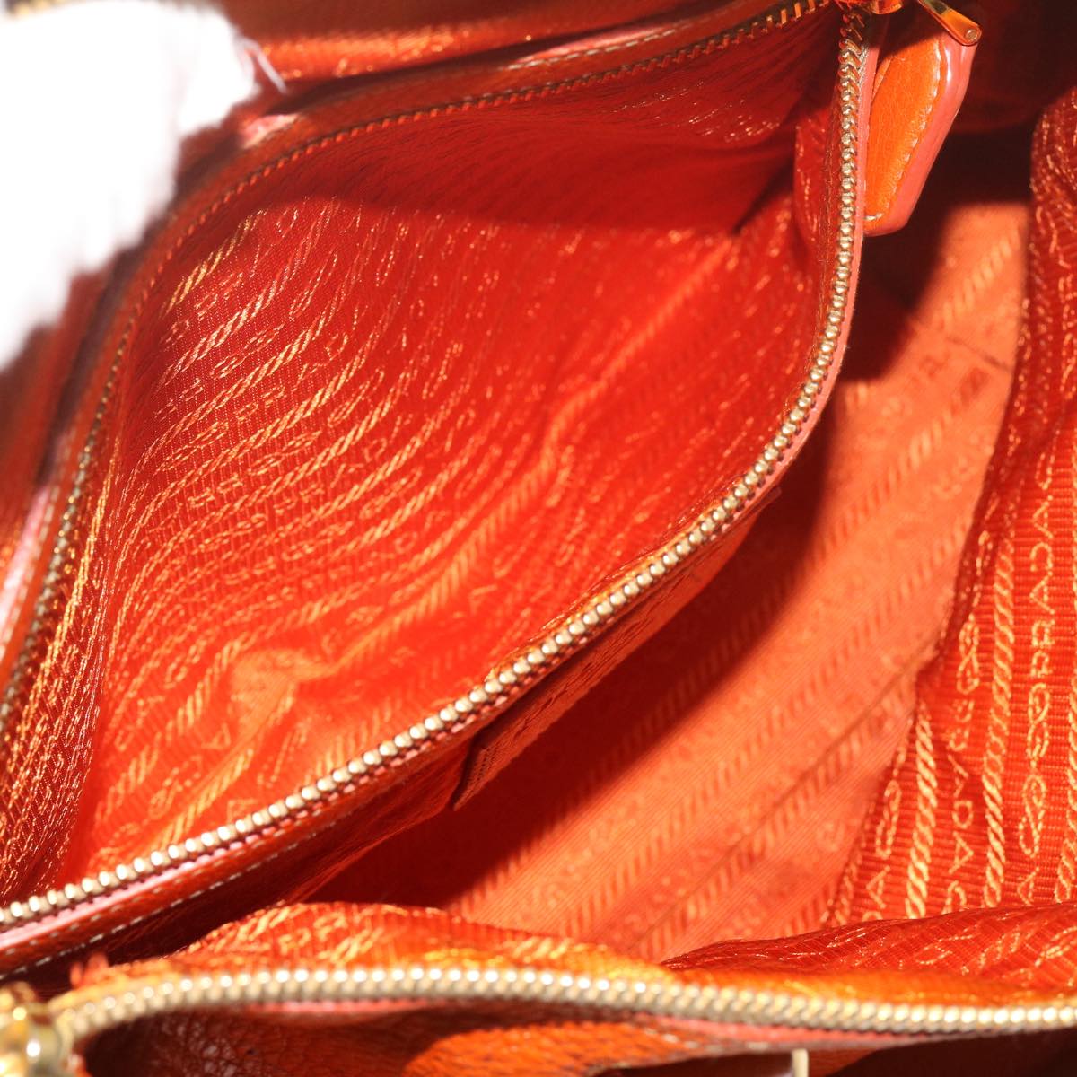 PRADA Hand Bag Leather Orange Auth am5447