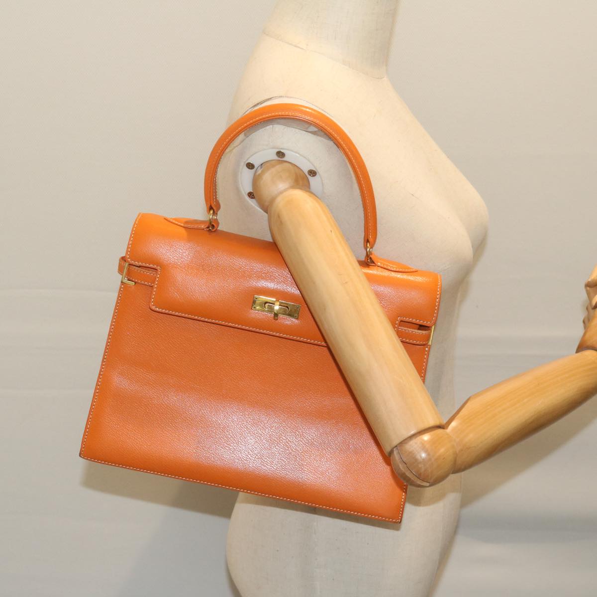 MORABITO Scalar 28 Hand Bag Leather Orange Auth am5465