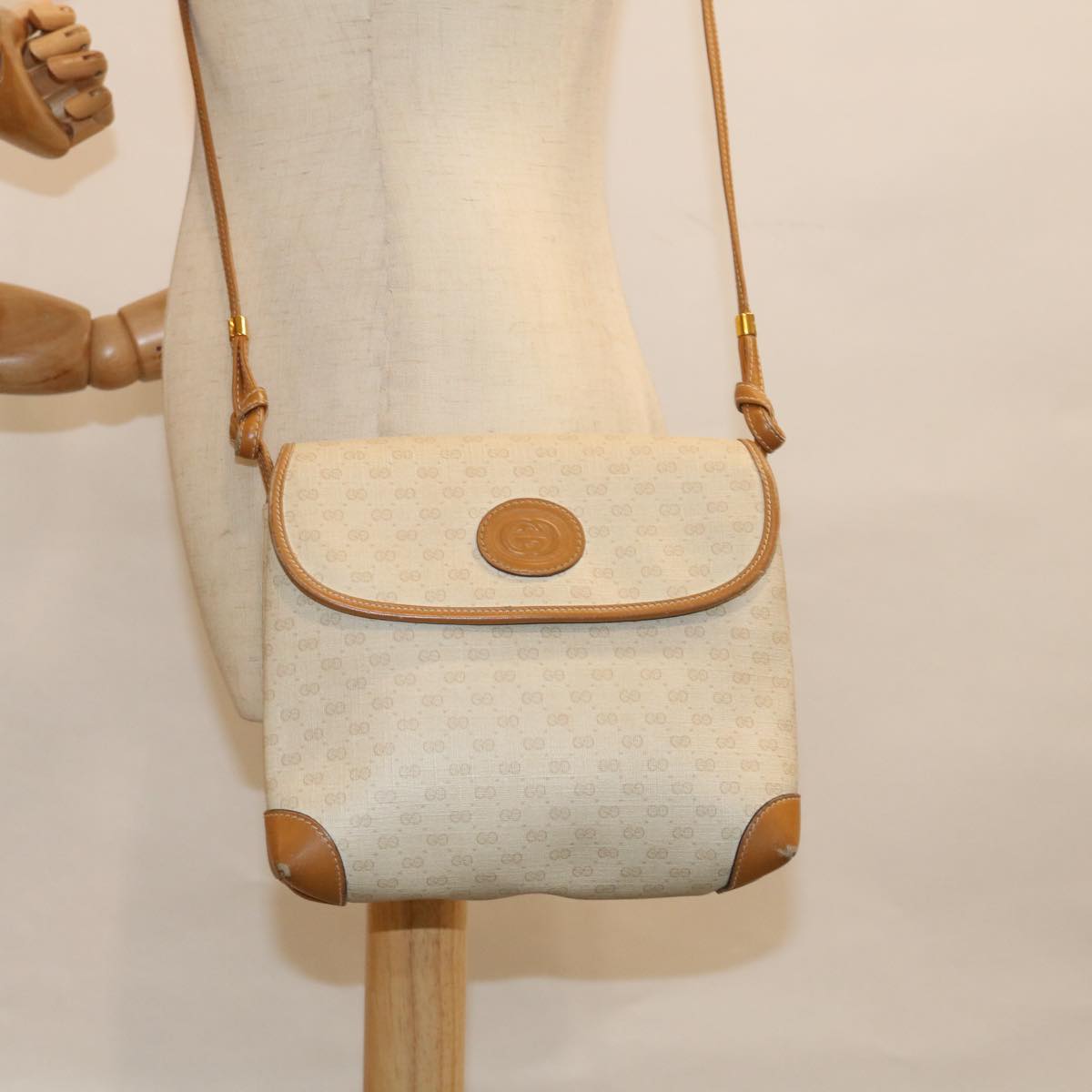 GUCCI Micro GG Supreme Shoulder Bag PVC Beige 007 123 0087 Auth am5471