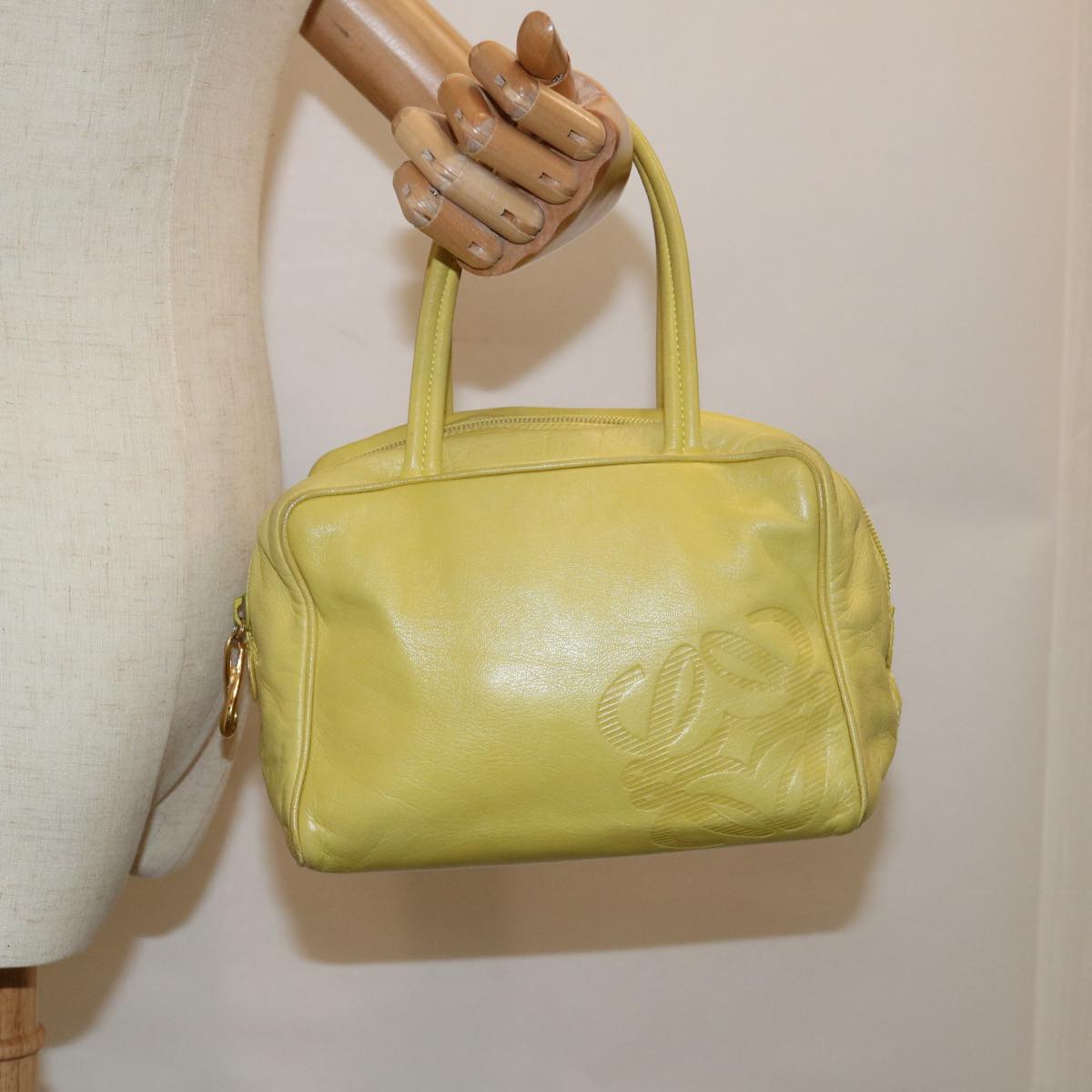 LOEWE Hand Bag Leather Yellow Auth am5490