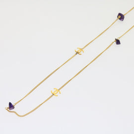 CHANEL COCO Mark Stone Necklace Gold CC Auth am5561V - 0