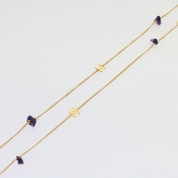 CHANEL COCO Mark Stone Necklace Gold CC Auth am5561V