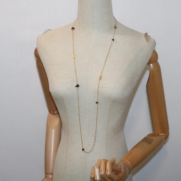 CHANEL COCO Mark Stone Necklace Gold CC Auth am5561V