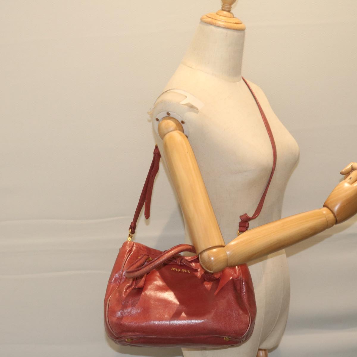 Miu Miu Hand Bag Leather 2way Shoulder Bag Red Auth am5603