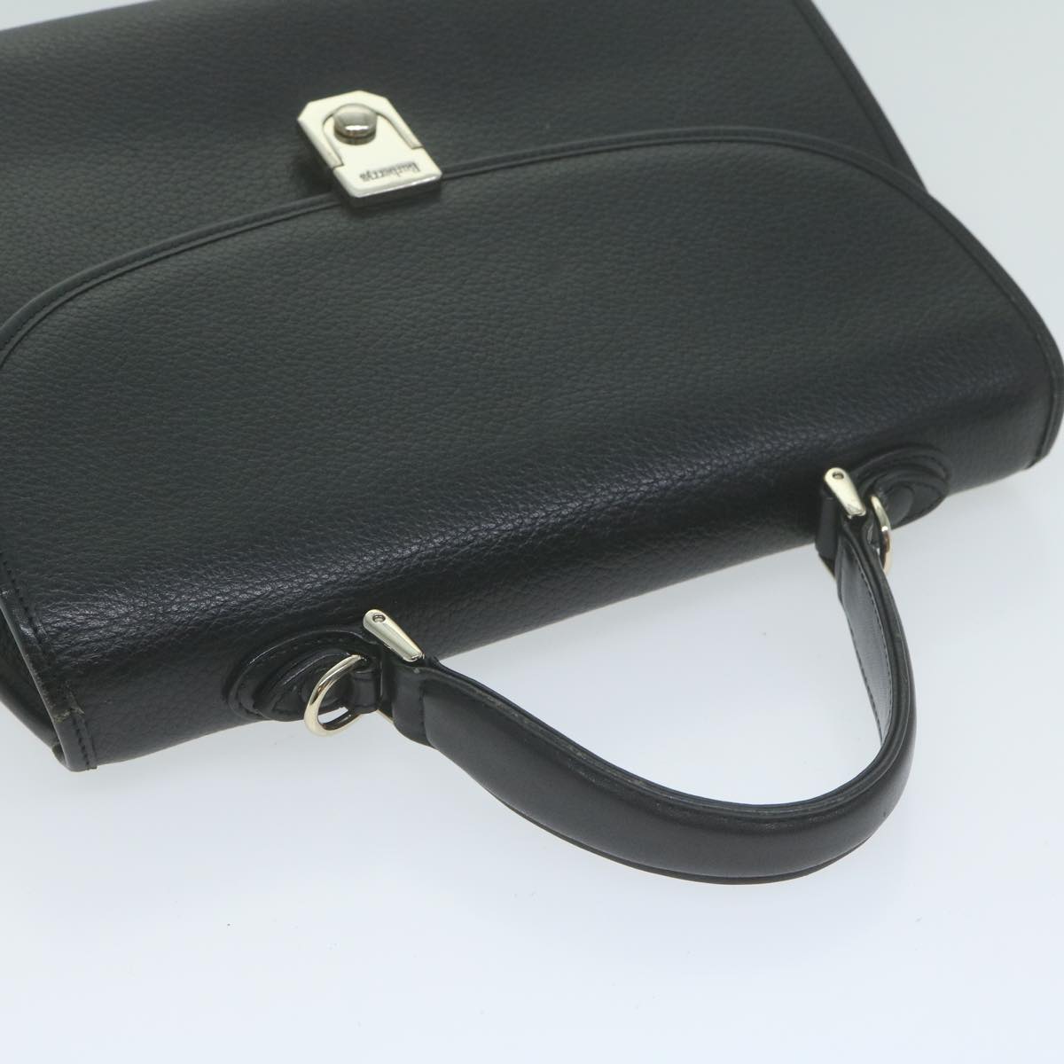 Burberrys Hand Bag Leather Black Auth am5643