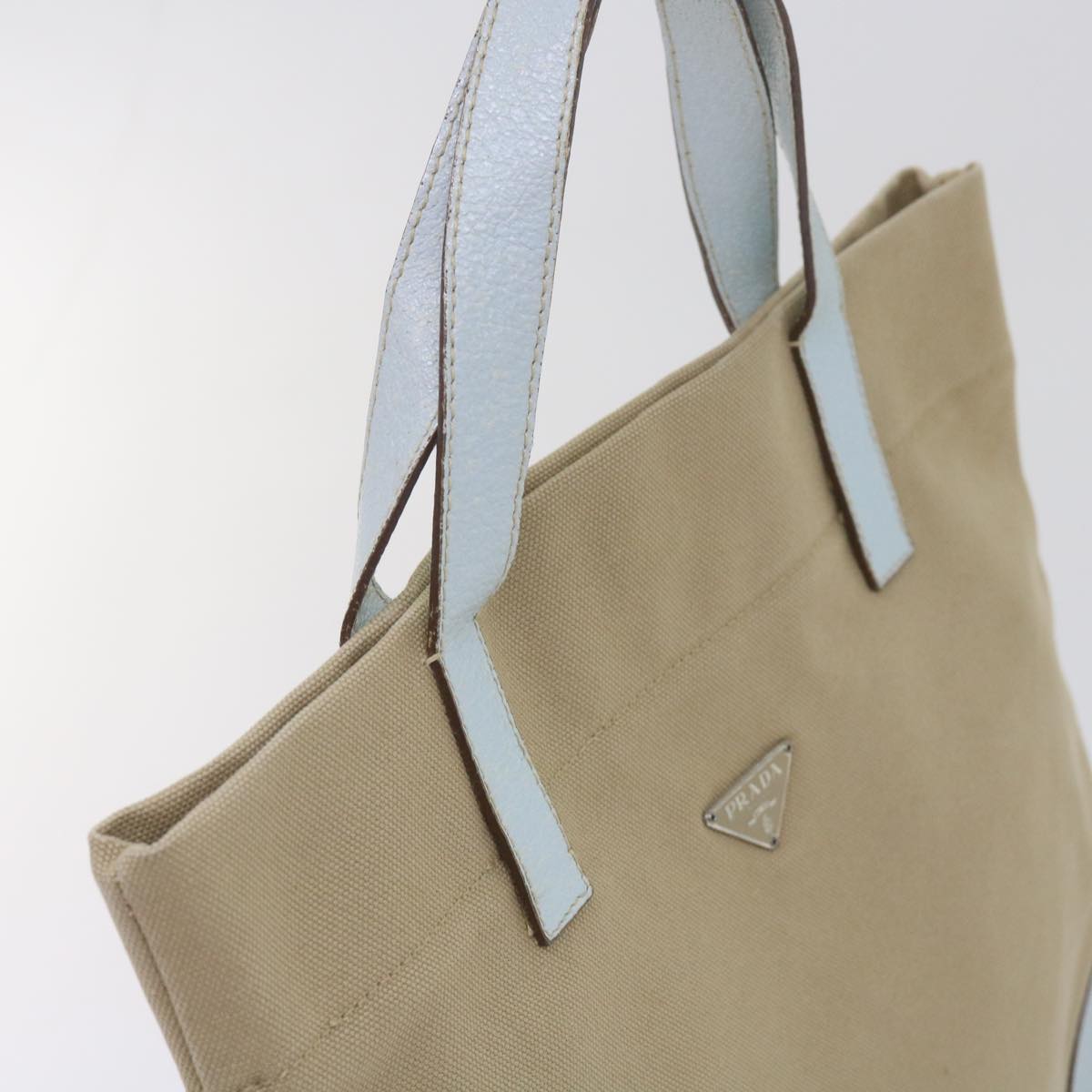 PRADA Hand Bag Canvas Beige Auth am5651