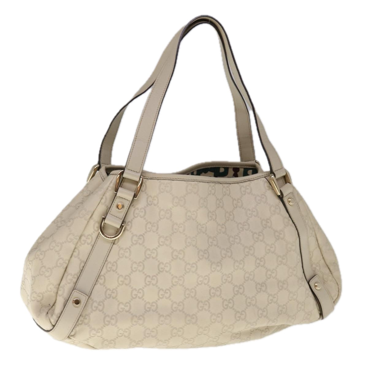 GUCCI GG Canvas Guccissima Abbey Shoulder Bag White 130736 Auth am5688