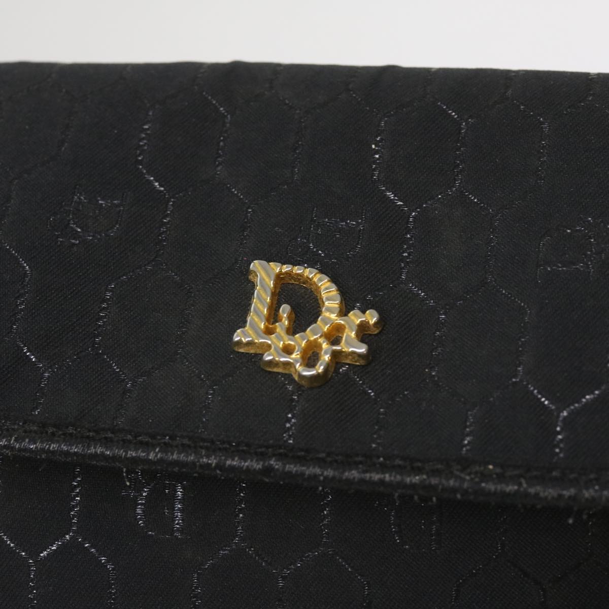 Christian Dior Honeycomb Canvas Chain Shoulder Bag Black Auth am5692