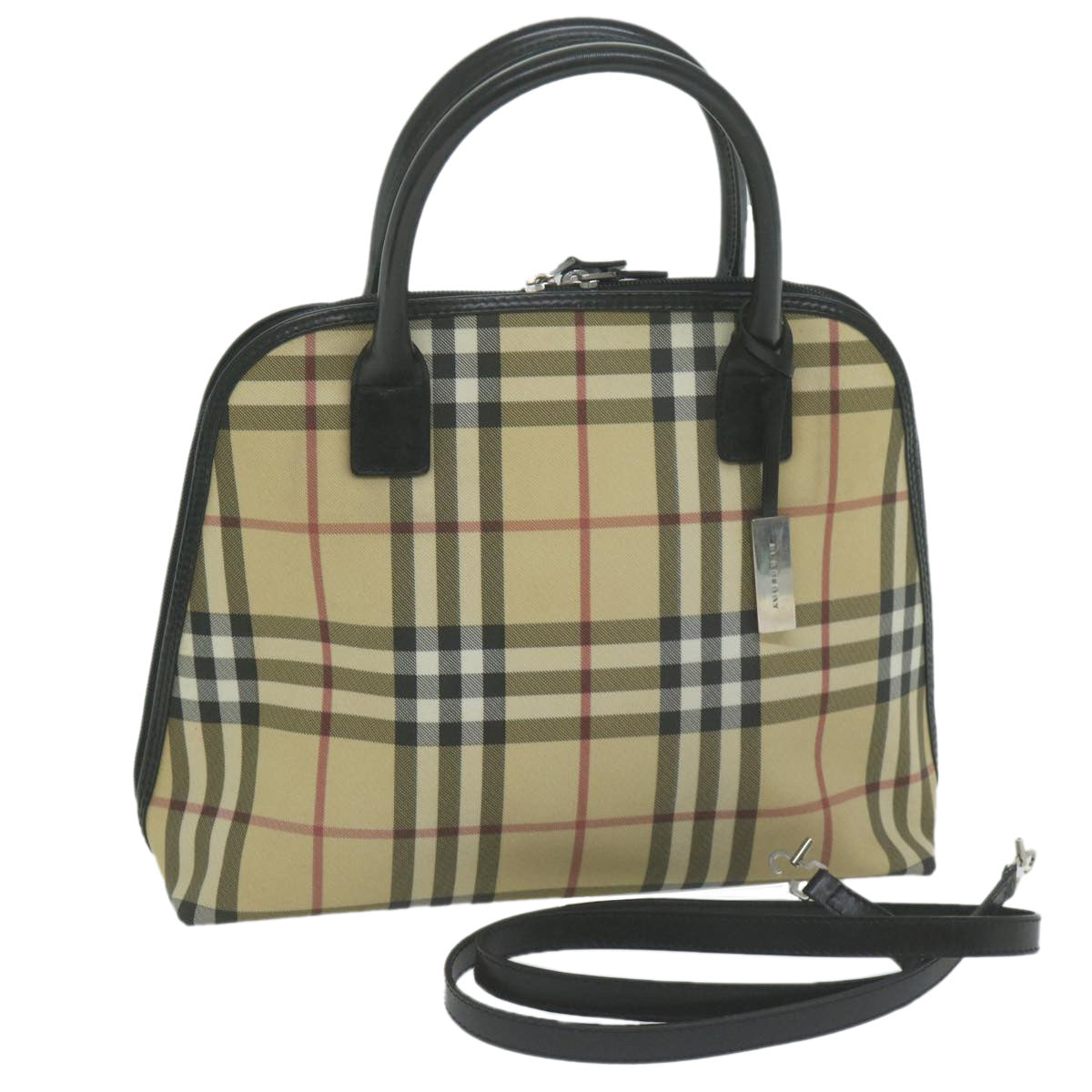 BURBERRY Nova Check Hand Bag Coated Canvas 2way Beige Auth am5694