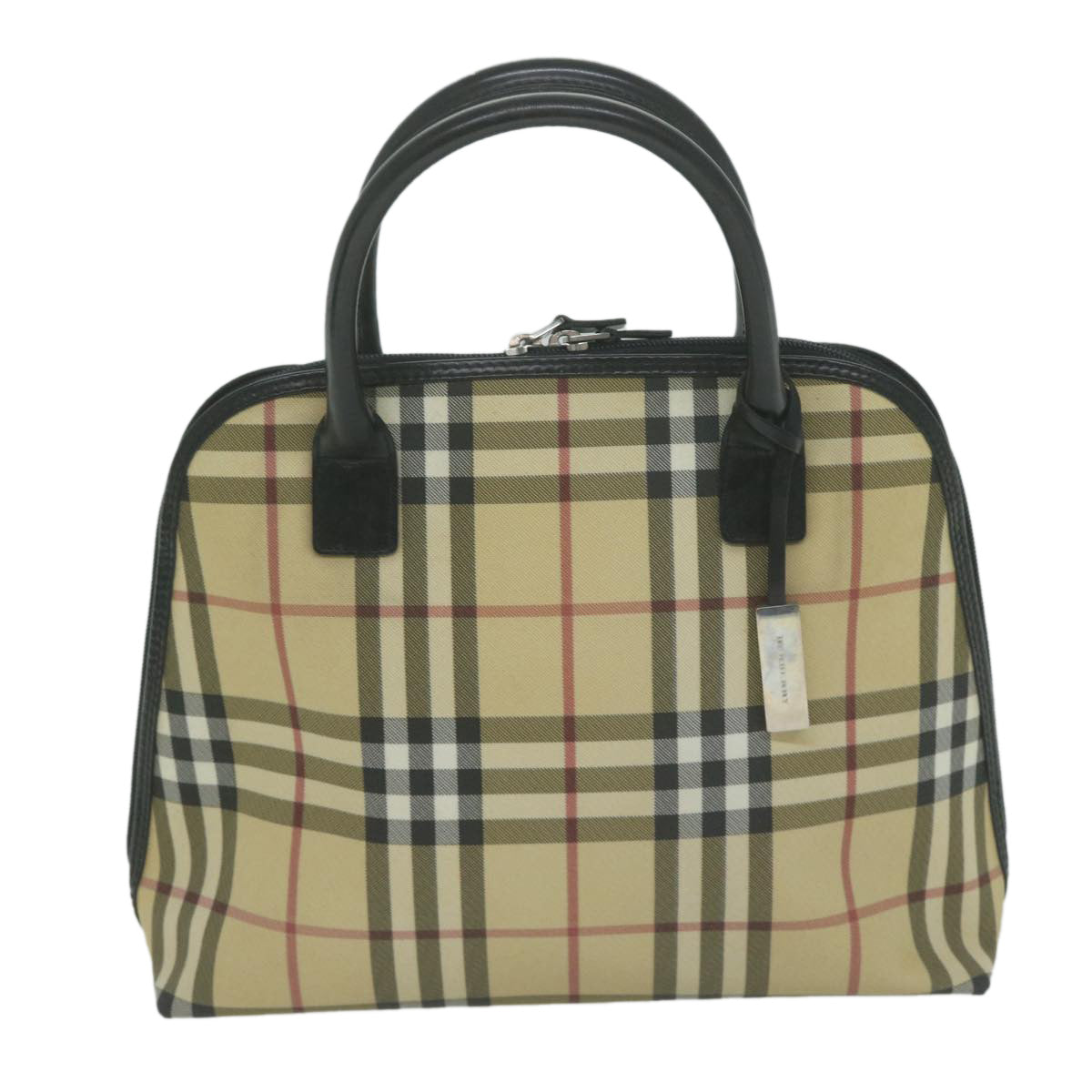 BURBERRY Nova Check Hand Bag Coated Canvas 2way Beige Auth am5694