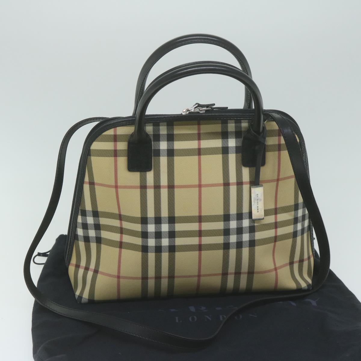 BURBERRY Nova Check Hand Bag Coated Canvas 2way Beige Auth am5694