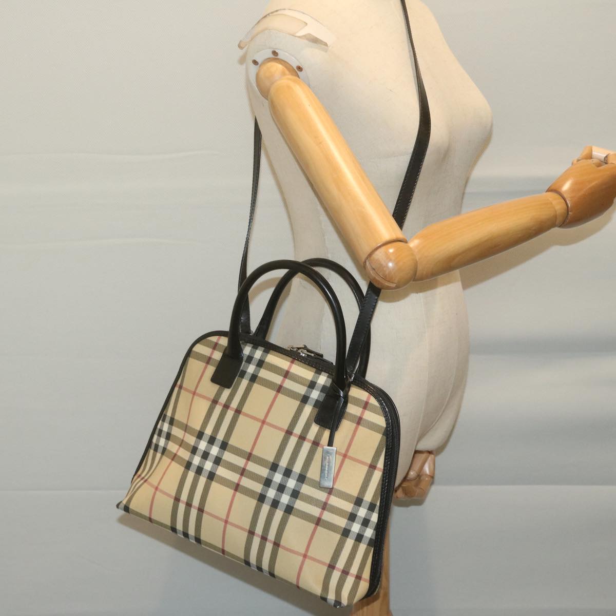 BURBERRY Nova Check Hand Bag Coated Canvas 2way Beige Auth am5694